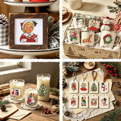 Christmas Rub On Transfers for Crafts Vintage Christmas Decals Stickers