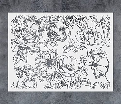 GSS Designs Large Flower Wall Stencils for Painting 12x16Inch Floral Stencil for Painting on Walls Wood Floor Furniture Crafts Plant Leaf Stencils - style: Flowers 12" x 16"