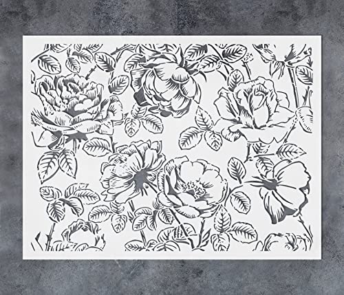 GSS Designs Large Flower Wall Stencils for Painting 16x24Inch Floral Stencil for Painting on Walls Wood Floor Furniture Crafts Large Plant Leaf Stencils for Walls - style: Flowers 16" x 24"