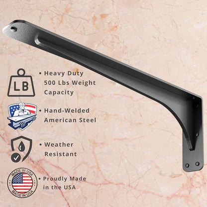 Starby Gladiator Series Solid Heavy Duty Welded 500 Lb Low Profile Granite Countertop Support Shelf Brackets Floating Shelf Discrete Slim 500 LB Capacity (2 Pack) (7" x 19" x 2.5") - size: 7" x 19" x 2.5"