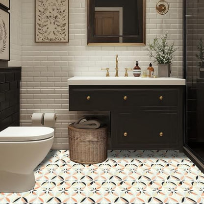 HOMETITUTE Modern Boho Floral Petal Peel Stick Floor 12x12 Vinyl - color: Beige