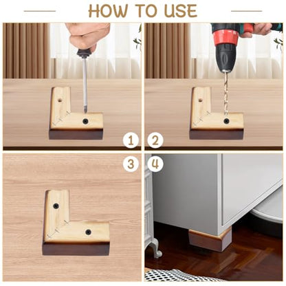 CHGCRAFT 4 Set Wooden Bed Riser Feet L Shaped Wood Furniture Legs Wooden Replacement Legs Adjustable Wood Bed Feet for Sofa Bed Home Decor