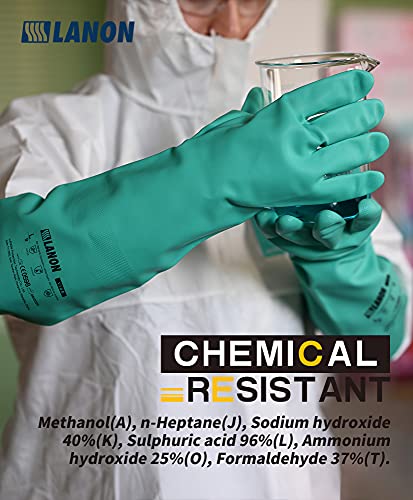 LANON 18" Long Nitrile Chemical Resistant Gloves,Unlined,Green,Large - size: Large (Pack of 1)