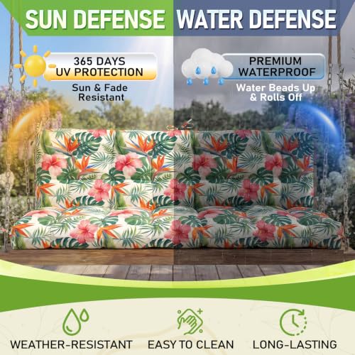 Oxford Fabric Swing Cushions with Backrest & Tie Straps for Patio Bench - color: Red Floral With Green Leaf