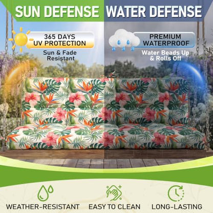 Oxford Fabric Swing Cushions with Backrest & Tie Straps for Patio Bench - color: Red Floral With Green Leaf