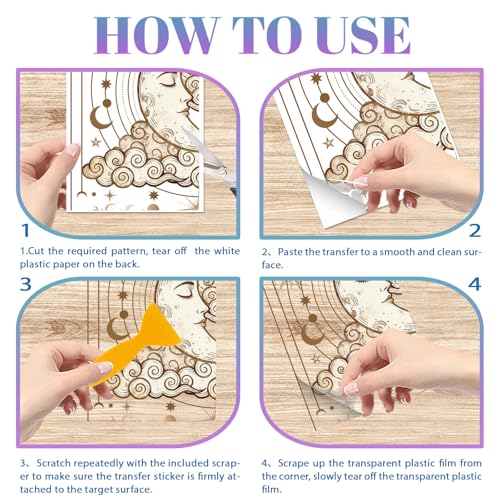 GLOBLELAND 4 Sheets Bohemia Lunar Solstice Rub on Transfers Sun and Moon Furniture Decor Transfers Decal Magical Divination Transfers Stickers for Bedroom Living Room Desk Table Decoration
