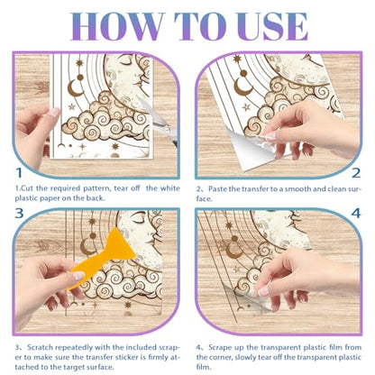 GLOBLELAND 4 Sheets Bohemia Lunar Solstice Rub on Transfers Sun and Moon Furniture Decor Transfers Decal Magical Divination Transfers Stickers for Bedroom Living Room Desk Table Decoration