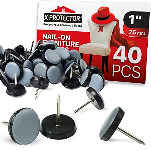 Chair Glides X-PROTECTOR – 1" Furniture Glides 40 pc – Grey Nail-on Sliders - size: 1" 40 PCS Grey