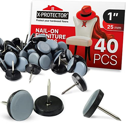Chair Glides X-PROTECTOR – 1" Furniture Glides 40 pc – Grey Nail-on Sliders - size: 1" 40 PCS Grey