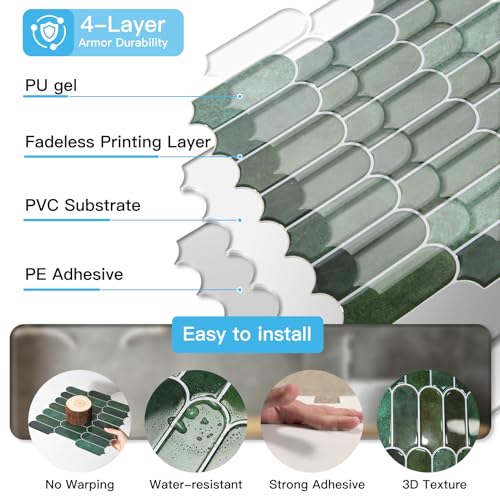 Art3d 10-Pack Arrowhead Design Tile Peel and Stick Backsplash, Dark Green - color: ‎Dark Green