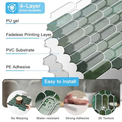 Art3d 10-Pack Arrowhead Design Tile Peel and Stick Backsplash, Dark Green - color: ‎Dark Green