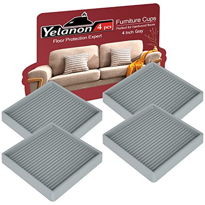 Non Slip Furniture Pads for Hardwood Floors -Yelanon 4Pcs 4” Coasters Cups - color: 4pcs4"square Gray
