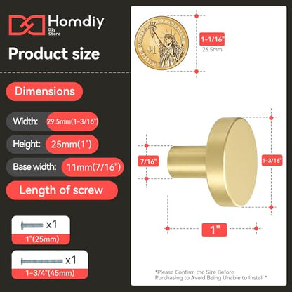 homdiy 25 Pack Gold Cabinet Knobs Closet Knobs - color: Matte Gold