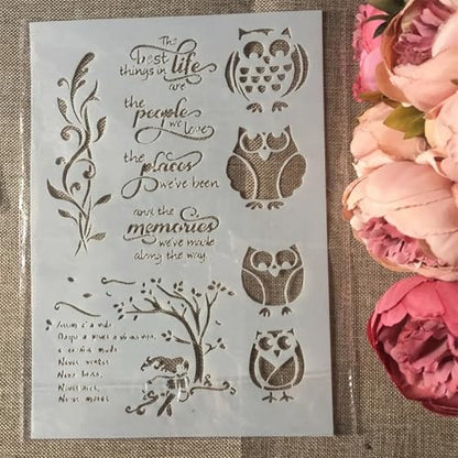 TIAMECH A4 Reusable Four Owls Stencil for Painting - style: Four Owls
