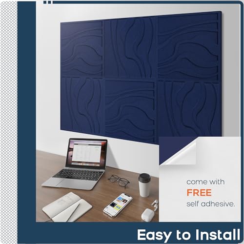 BUBOS 6-Pack Art Acoustic Panels, Self-Adhesive Sound Panels, 23.6"x23.6" - color: Navy Blue, size: 6 Pack