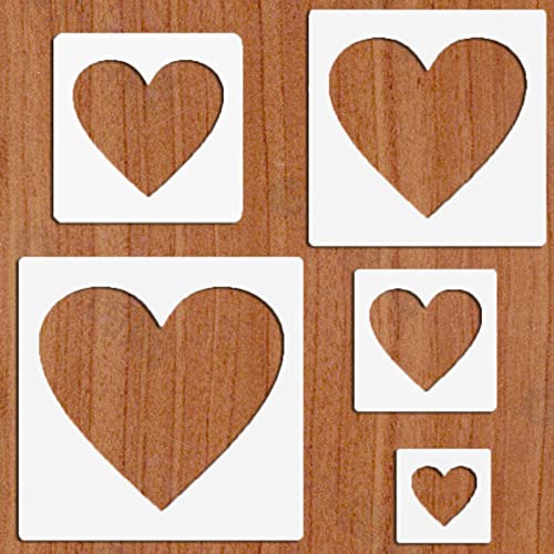 5pcs Reusable Painting Stencils,Plastic Art Craft Templates on Wood Wall Fabric Paper Home Décor DIY 4" to 12" (Heart) - color: Heart