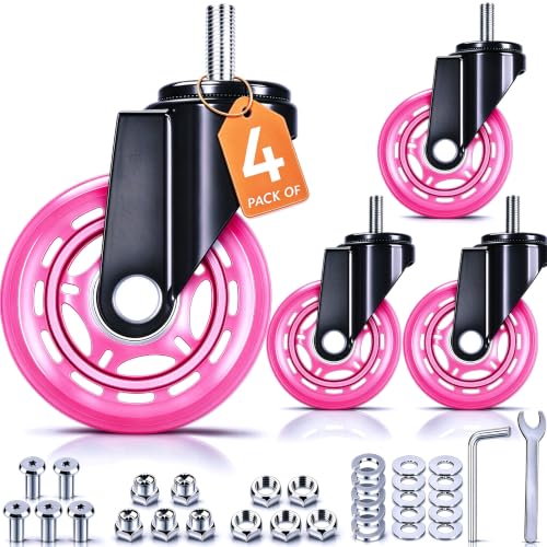 2.5 Inch Creeper Casters Set of 4, Heavy Duty Swivel Castors Replacement - color: Pink, size: 4 Pack