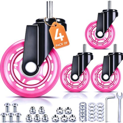 2.5 Inch Creeper Casters Set of 4, Heavy Duty Swivel Castors Replacement - color: Pink, size: 4 Pack