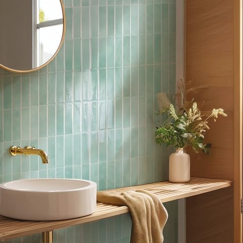Smart Tiles Peel and Stick backsplash, Stacked Teal, 11.43"x9" - color: Teal