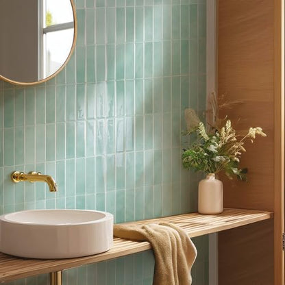 Smart Tiles Peel and Stick backsplash, Stacked Teal, 11.43"x9" - color: Teal