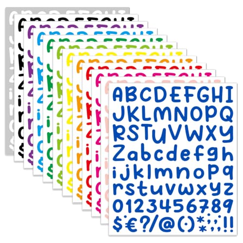 Vinyl Sticker Decals, 972 Alphabet Stickers 12 Sheets in 12 Colors, Waterproof Decals for Sign, Notebook, Classroom Decor, Door, Mailbox Numbers Labels DIY Crafts Art Making - color: Cartoon