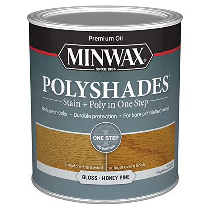 Minwax PolyShades Wood Stain + Polyurethane Finish – Quart, Honey Pine, Gloss - color: Honey Pine, size: 1 Quart, style: Gloss