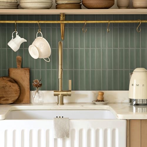 Smart Tiles Peel and Stick backsplash, Stacked Olive Green, 11.43"x9" - color: Olive Green