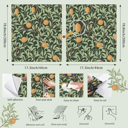 OSECAGE Lemon Peel and Stick Wallpaper Boho Contact Paper 17.3''×78.8'' - color: Dark and Green, size: 17.3" x 78.8"