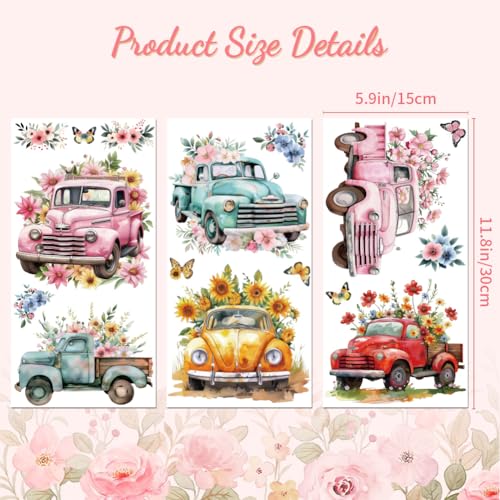 Peacoblue Flower and Truck Cars Rub On Transfers for Furniture Craft 6"x12" - style: Flower and Truck Cars