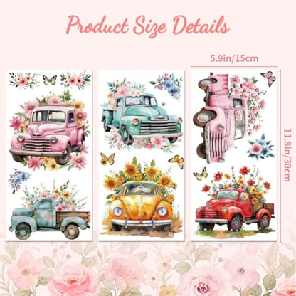 Peacoblue Flower and Truck Cars Rub On Transfers for Furniture Craft 6"x12" - style: Flower and Truck Cars