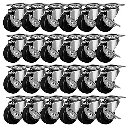 FactorDuty 24 Pack 2" Swivel Caster With Brake Wheels Hard Rubber Base w/Top Plate & Bearing (2" w/brake, 24 pcs) - size: 2" w/ brake, 24 pcs