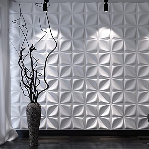 Art3d White 3D Wall Panel PVC Flower Design Cover 3 Sq Meter, for Interior Wall Decor in Living Room, Bedroom, Lobby, Office, Shopping Mall - color: White