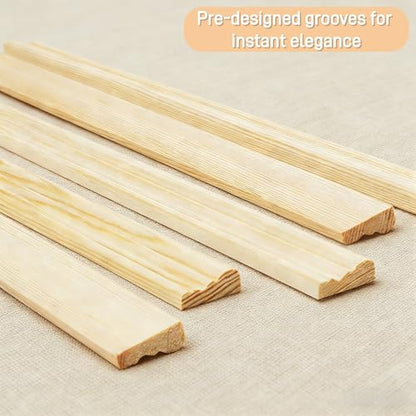 24 Pack Wall Molding Trim, 3D Unfinished Flat Wood Trim, 15.7"x0.8"