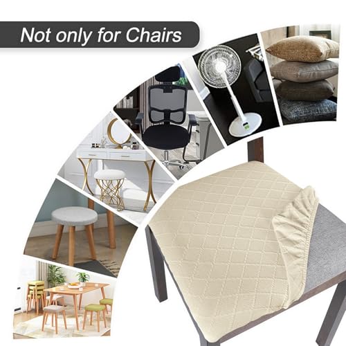 SearchI Seat Covers for Dining Room Chairs Stretch Jacquard Chair Seat Covers Set of 4, Removable Washable Upholstered Chair Seat Protector Cushion Slipcovers for Kitchen, Office(Beige Rhombus) - color: Beige Rhombus