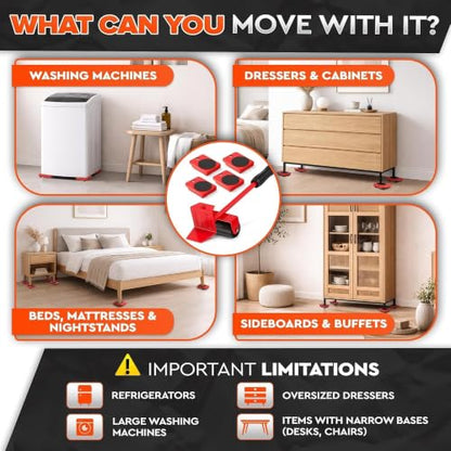 Furniture Sliders with Wheels, Furniture Lifter Tool Up to 220 Lbs
