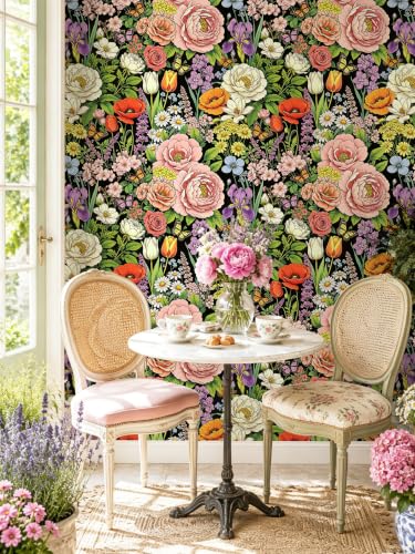 Floral Wallpaper Peel and Stick Black Floral Wallpaper - color: Floral Black