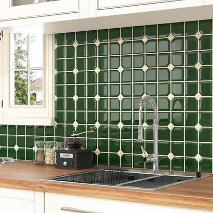 Green Peel and Stick Tile 3D Square Backsplash for Kitchen Vinyl - color: Green-square, size: 20 Pieces