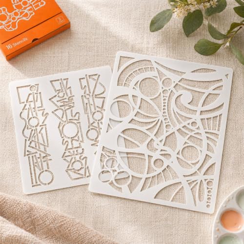Geometric Stencils 16 Pack, Reusable Templates for Painting