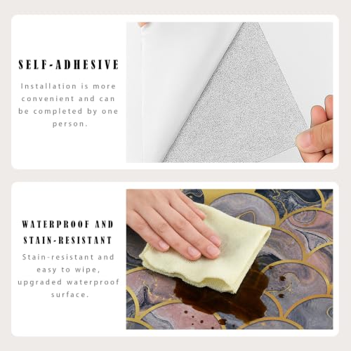 Peel and Stick Kitchen Backsplash Tiles 16PCS – Waterproof Self Adhesive Wall Stickers, Easy DIY Stick On, Heat Resistant Decorative Wall Covering (Modern Art Deco Scallop Marble Style) - color: Modern Art Deco Scallop Marble Style