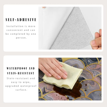 Peel and Stick Kitchen Backsplash Tiles 16PCS – Waterproof Self Adhesive Wall Stickers, Easy DIY Stick On, Heat Resistant Decorative Wall Covering (Modern Art Deco Scallop Marble Style) - color: Modern Art Deco Scallop Marble Style