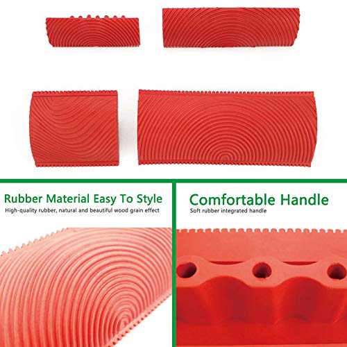 HUIKANGSHENG Wood Graining Tool 4Pcs Rubber Pattern Kit for Furniture