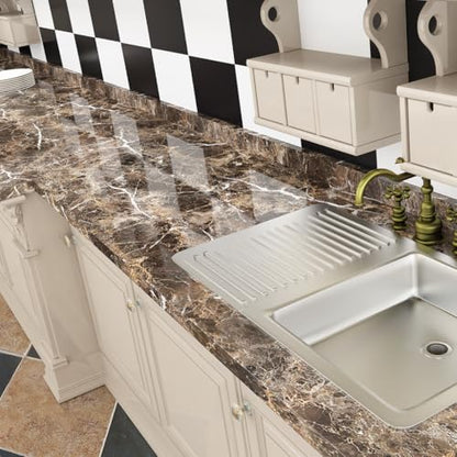 Livelynine 15.8x394 Kitchen Wallpaper Peel and Stick Countertops Waterproof Brown Countertop Contact Paper Self Adhesive Dark Brown Marble Counter Top Vinyl Wrap Desk Bathroom Cabinet Table Covers - size: 15.8" x 394"