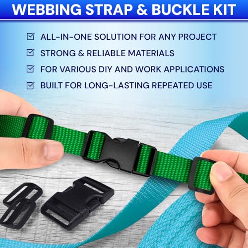 TECEUM 3/4" Nylon Strap Kit with Buckles, Green 6 yards Repair Set - color: Green, size: 3/4" - 6 yards, style: 6 Buckle - 12 Slides - 6 D-rind