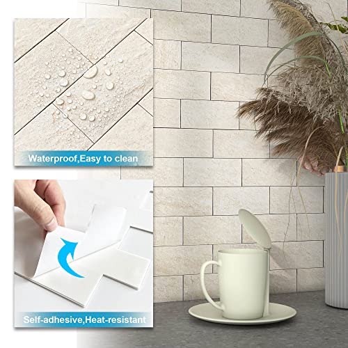 BeNice Marble Peel Stick Backsplash Tile Kitchen Rustic Beige 10pcs - color: Rustic Beige, size: 10sheets