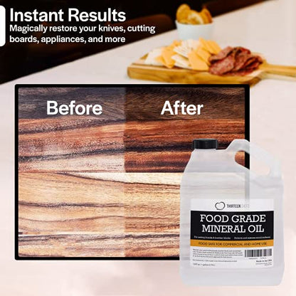 Thirteen Chefs Mineral Oil - 128oz Food Grade Conditioner for Wood Cutting Board, Countertop & Butcher Block, Lubricant for Knife or Meat Grinder - Safe USP Finish on Marble, Soapstone (Pack of 2) - size: 128 Fl Oz﻿ (Pack of 2)