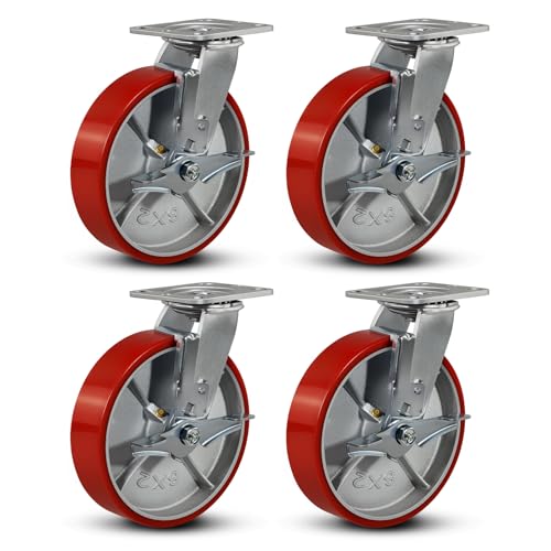 8"x2" Industrial Casters- Heavy Duty casters,Polyurethane Casters Wheel,Capacity up to 6000 Lb. Use for Platform Truck, U-Boat Cart,Workbenches(4 Brake) - style: 8 inch