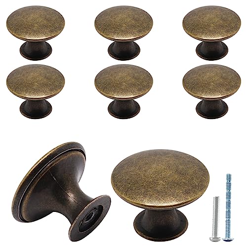8 Pcs Antique Brass Cabinet Knobs, Round Dresser Knob Kitchen Drawer Knobs, Single Hole Cupboard Door Knob Dresser Drawer Pulls Handles - color: Antique Brass, size: 8 Pack