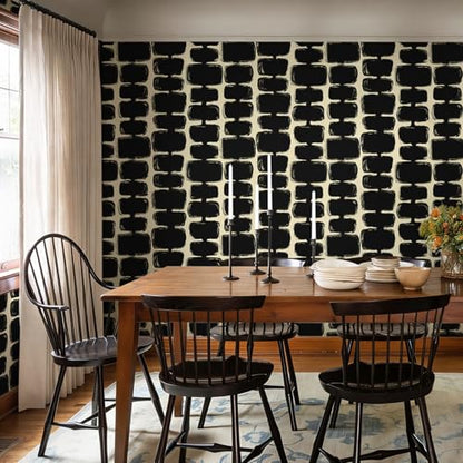 Safiyya Peel and Stick Wallpaper Black and Cream White Contact Paper Mid Century Modern Abstract Geometric Wall Paper Self Adhesive Removable Wallpaper for Bathroom and Bedroom Vinyl 17.3"x78.7" - color: Black and Cream White, size: 17.3" x 78.7"