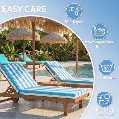 L'AGRATY Chaise Lounge Chair Waterproof Cushion Set of 2 Outdoor for Pool - color: Blue White