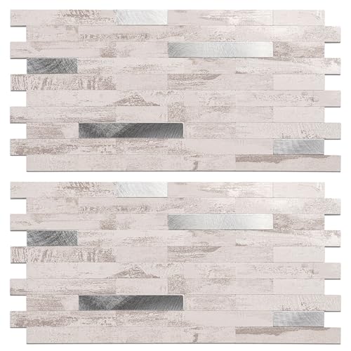 Peel and Stick Backsplash Tile Waterproof Removable PVC Wall Sticker 3D Faux Stone Marble Brick White Accent Panels (Polished Eurasia Silver - Gray, 40 Tiles - 18 sq. ft. (1.68 m²)) - color: Polished Eurasia Silver - Gray, size: 40 Tiles - 18 sq. ft. (1.6